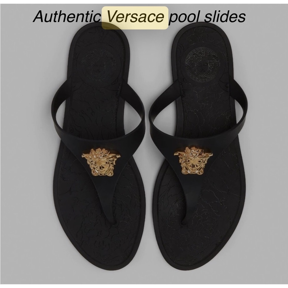 Versace Black Slides with Gold Medusa